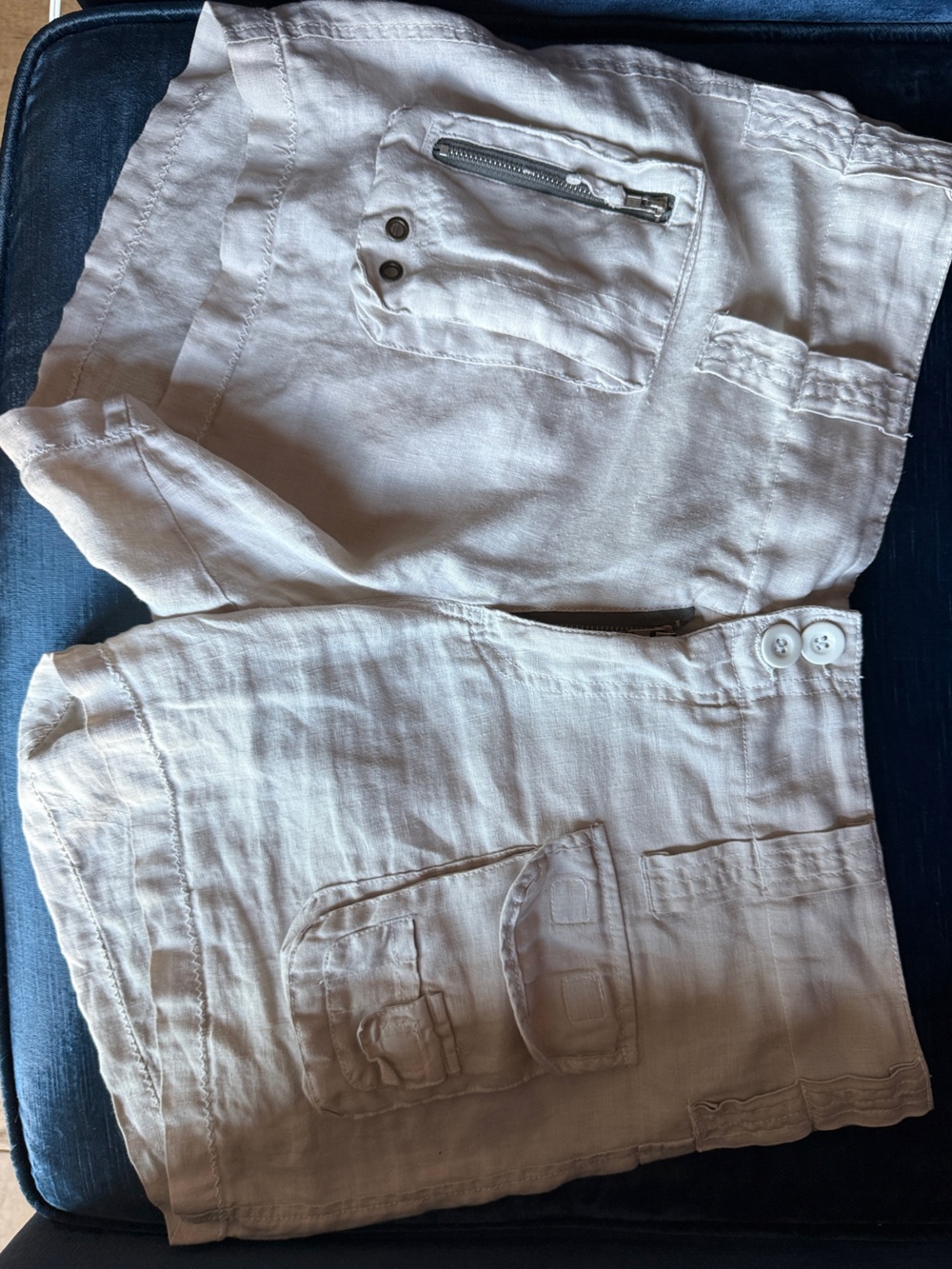Pete & Greta 100% Linen Utility Cargo Shorts Ivory Size 6
